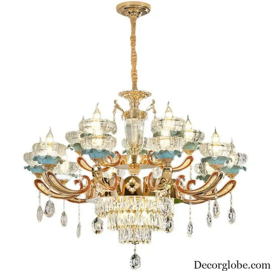 Elegant European Crystal Ceramic Chandelier - A Modern Light Luxury Fixture for Living Rooms, Bedrooms, Dining Rooms, and Villa Duplex Buildings - DecorGlobe