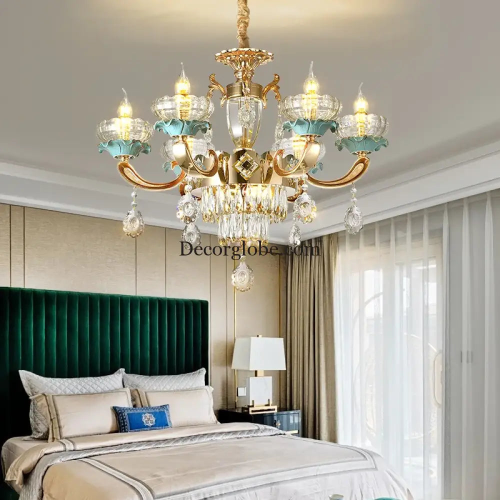 Elegant European Crystal Ceramic Chandelier - A Modern Light Luxury Fixture for Living Rooms, Bedrooms, Dining Rooms, and Villa Duplex Buildings - DecorGlobe