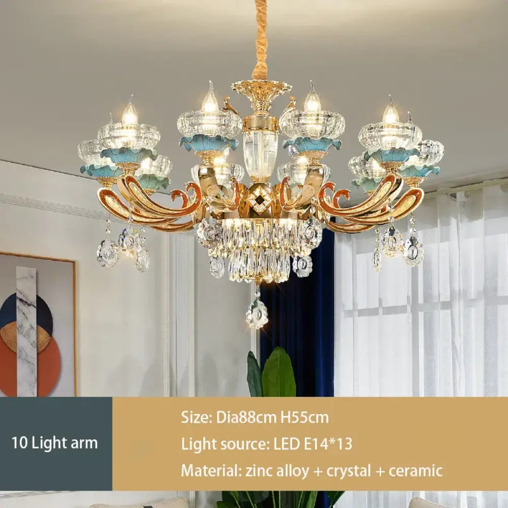 Elegant European Crystal Ceramic Chandelier - A Modern Light Luxury Fixture for Living Rooms, Bedrooms, Dining Rooms, and Villa Duplex Buildings - DecorGlobe