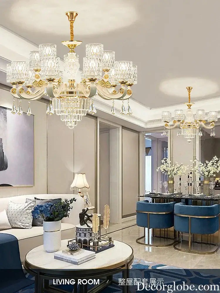 Elegant European Style Crystal Chandelier - A Light Luxury Atmosphere Fixture for Living Rooms, Bedrooms, Dining Areas, and Villas - DecorGlobe