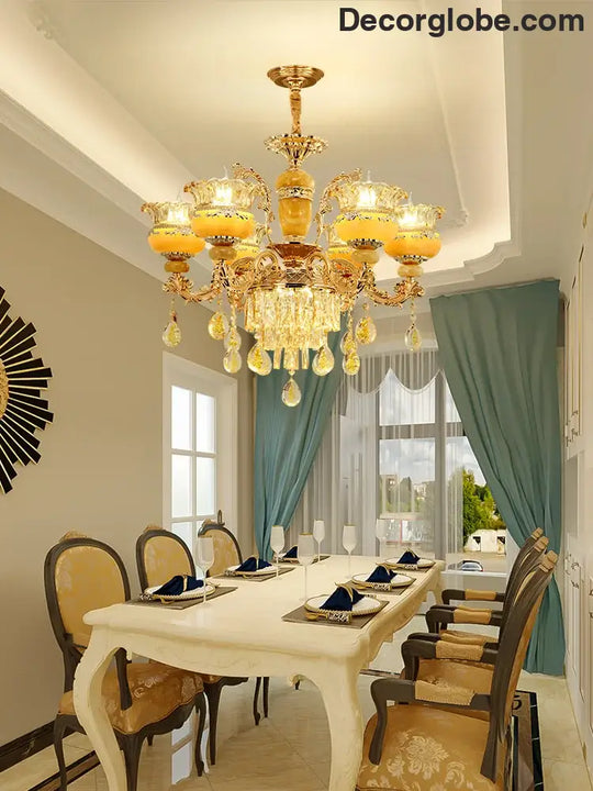 Elegant European Style Crystal Chandelier - A Luxurious Jade-Inspired Main Lamp for Living Rooms, Bedrooms, and Hallways - DecorGlobe