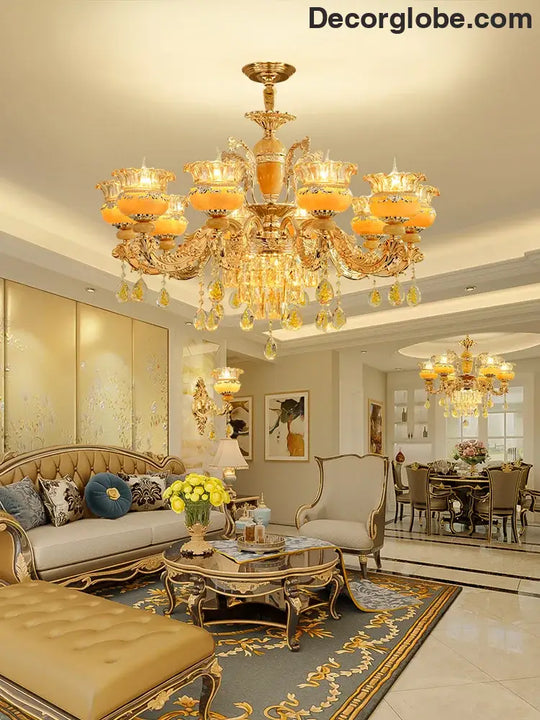 Elegant European Style Crystal Chandelier - A Luxurious Jade-Inspired Main Lamp for Living Rooms, Bedrooms, and Hallways - DecorGlobe