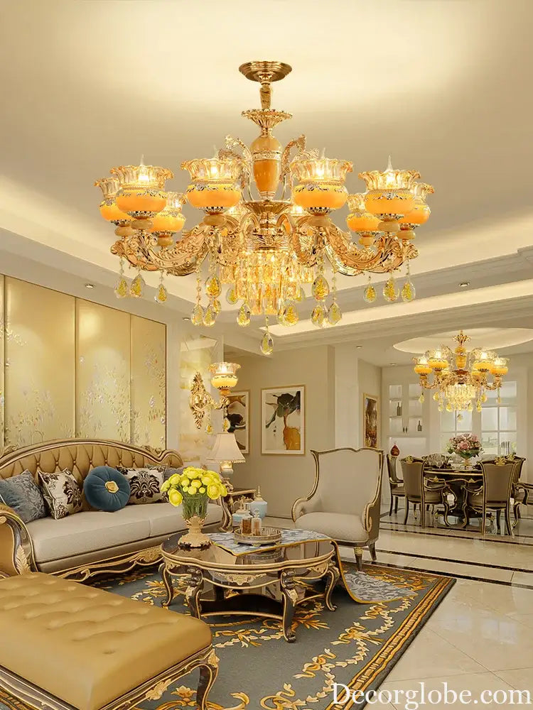 Elegant European Style Crystal Chandelier - A Luxurious Jade-Inspired Main Lamp for Living Rooms, Bedrooms, and Hallways - DecorGlobe