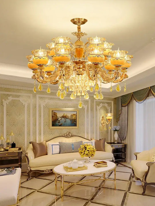 Elegant European Style Crystal Chandelier - A Luxurious Jade-Inspired Main Lamp for Living Rooms, Bedrooms, and Hallways - DecorGlobe