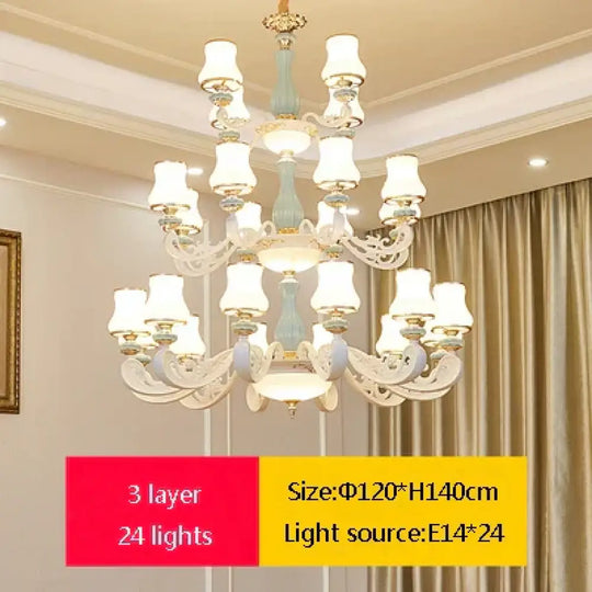 Elegant European-Style Duplex Building Chandelier - Ideal for Villa Living Rooms, Grand Halls, and Stairwells - DecorGlobe