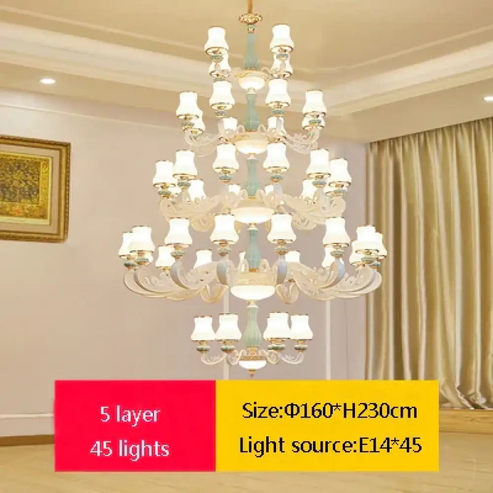 Elegant European-Style Duplex Building Chandelier - Ideal for Villa Living Rooms, Grand Halls, and Stairwells - DecorGlobe