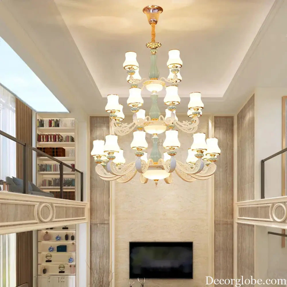 Elegant European-Style Duplex Building Chandelier - Ideal for Villa Living Rooms, Grand Halls, and Stairwells - DecorGlobe