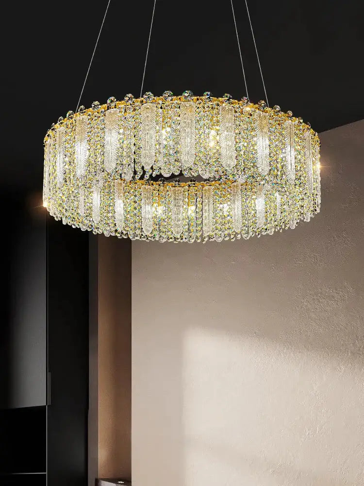 Elegant Feather Crystal Chandelier - A Light Luxury Masterpiece for Bedrooms, Living Rooms, Restaurants, and Villas - DecorGlobe