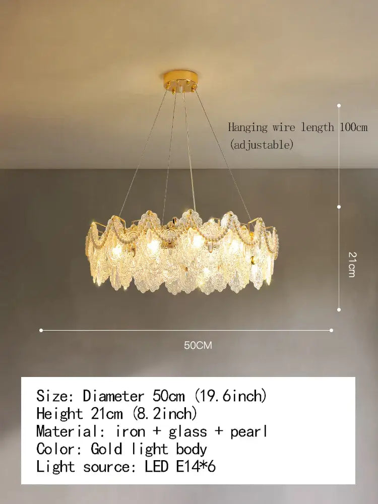 Elegant French Light Luxury Glass Chandelier - Modern Golden Rectangular Dining Room and Living Room Lighting Fixture - DecorGlobe