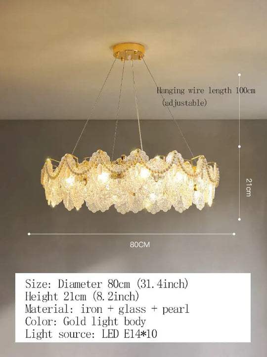 Elegant French Light Luxury Glass Chandelier - Modern Golden Rectangular Dining Room and Living Room Lighting Fixture - DecorGlobe