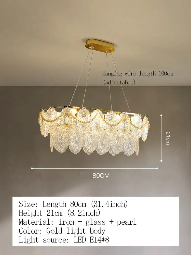 Elegant French Light Luxury Glass Chandelier - Modern Golden Rectangular Dining Room and Living Room Lighting Fixture - DecorGlobe