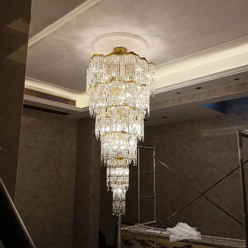 Elegant Golden Art Staircase Grand Chandelier - Luxury Crystal Illumination for Villa Halls with High Ceilings - DecorGlobe