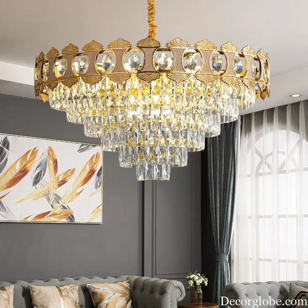 Elegant Golden Crystal Chandelier - Perfect for Master Bedrooms, Living Rooms, and Dining Rooms, Creating an Atmosphere of Simplicity and Light Luxury - DecorGlobe