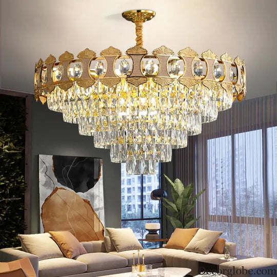 Elegant Golden Crystal Chandelier - Perfect for Master Bedrooms, Living Rooms, and Dining Rooms, Creating an Atmosphere of Simplicity and Light Luxury - DecorGlobe