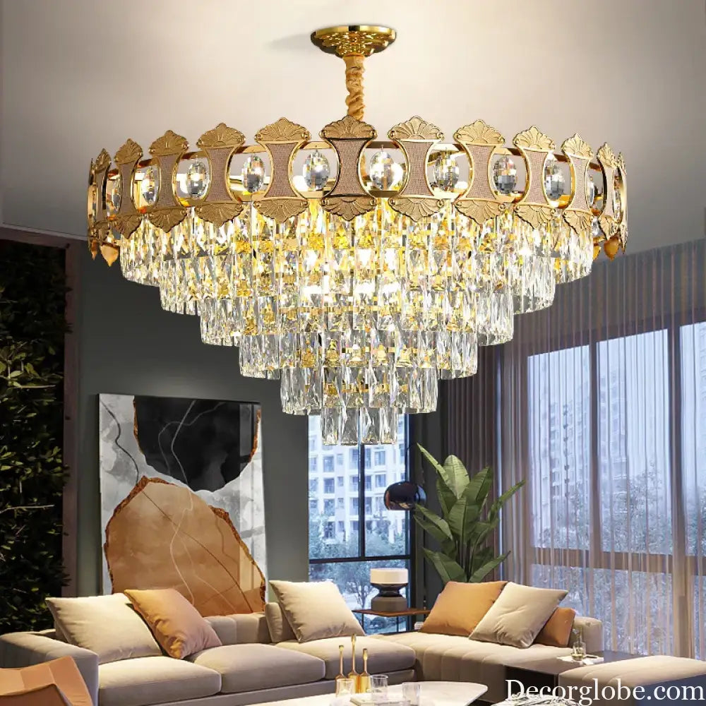 Elegant Golden Crystal Chandelier - Perfect for Master Bedrooms, Living Rooms, and Dining Rooms, Creating an Atmosphere of Simplicity and Light Luxury - DecorGlobe