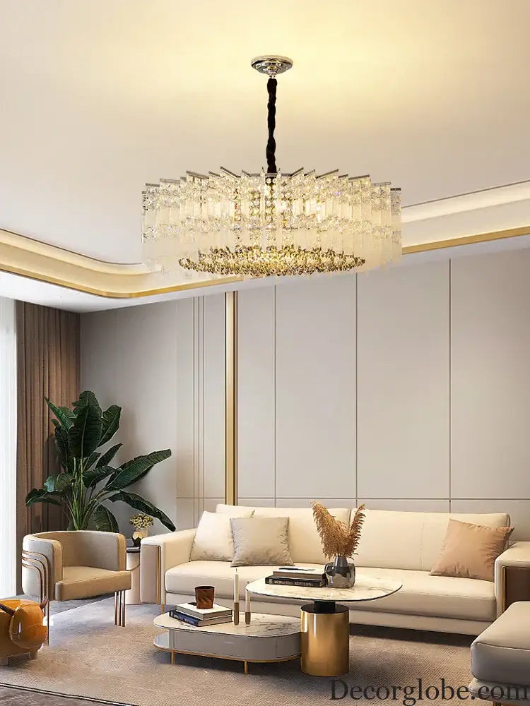 Elegant LED Crystal Chandelier for Luxurious Living Rooms - Chrome/Gold Round Design - Perfect Indoor Lighting Fixture - DecorGlobe
