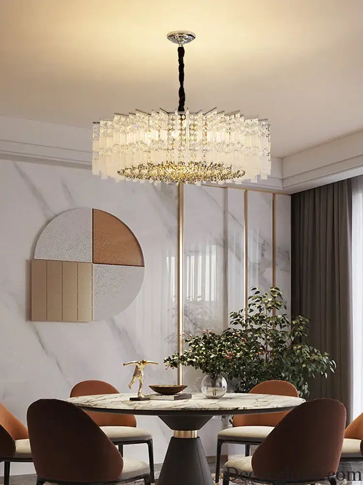 Elegant LED Crystal Chandelier for Luxurious Living Rooms - Chrome/Gold Round Design - Perfect Indoor Lighting Fixture - DecorGlobe