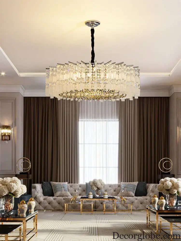 Elegant LED Crystal Chandelier for Luxurious Living Rooms - Chrome/Gold Round Design - Perfect Indoor Lighting Fixture - DecorGlobe
