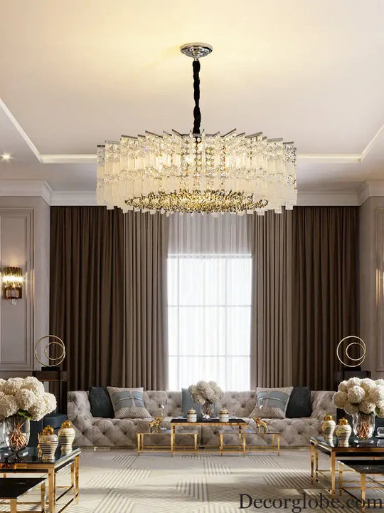 Elegant LED Crystal Chandelier for Luxurious Living Rooms - Chrome/Gold Round Design - Perfect Indoor Lighting Fixture - DecorGlobe