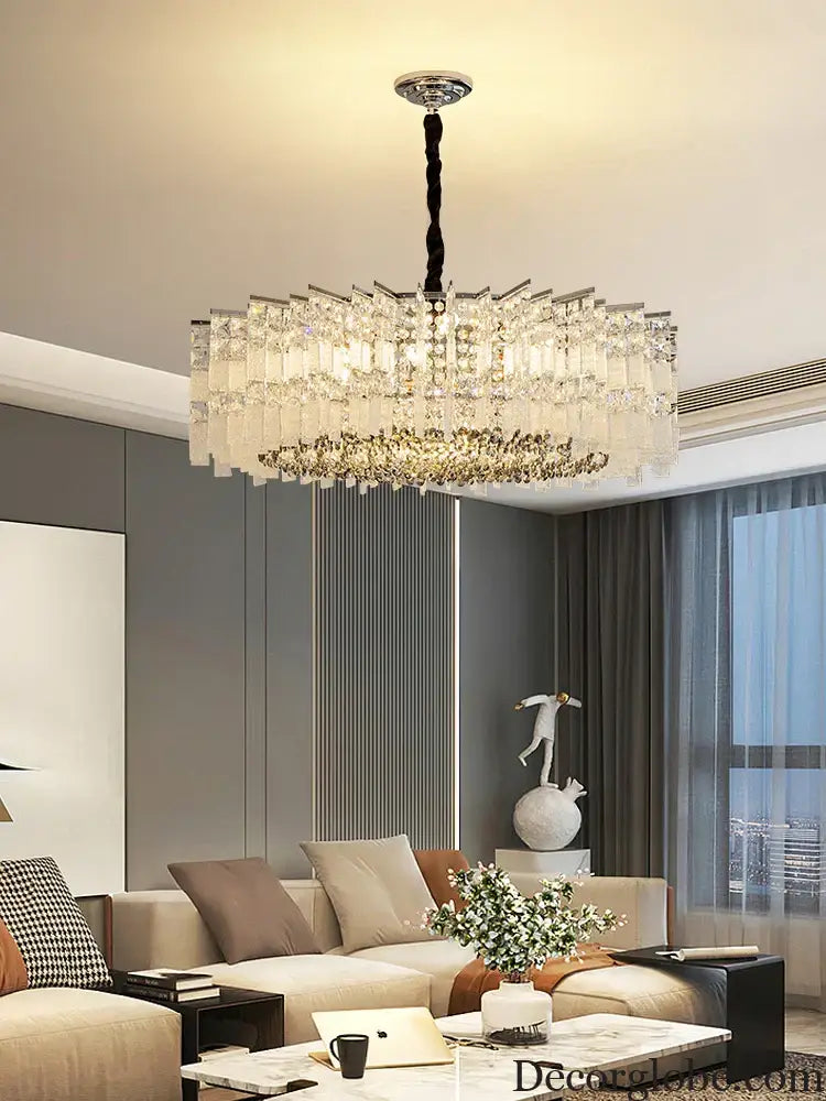 Elegant LED Crystal Chandelier for Luxurious Living Rooms - Chrome/Gold Round Design - Perfect Indoor Lighting Fixture - DecorGlobe