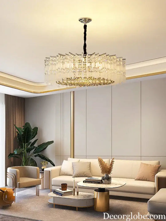 Elegant LED Crystal Chandelier for Luxurious Living Rooms - Chrome/Gold Round Design - Perfect Indoor Lighting Fixture - DecorGlobe