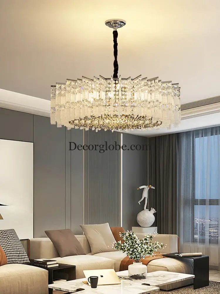 Elegant LED Crystal Chandelier for Luxurious Living Rooms - Chrome/Gold Round Design - Perfect Indoor Lighting Fixture - DecorGlobe