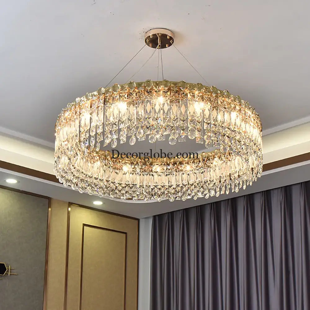 Elegant LED E14 Postmodern Gold Chandelier - A Ring Tassel Crystal Fixture for Dining Rooms, Adding Luminescent Luxury - DecorGlobe