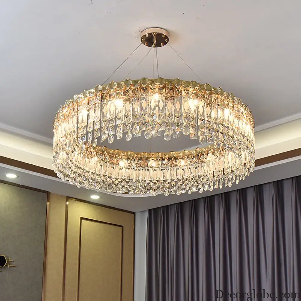 Elegant LED E14 Postmodern Gold Chandelier - A Ring Tassel Crystal Fixture for Dining Rooms, Adding Luminescent Luxury - DecorGlobe