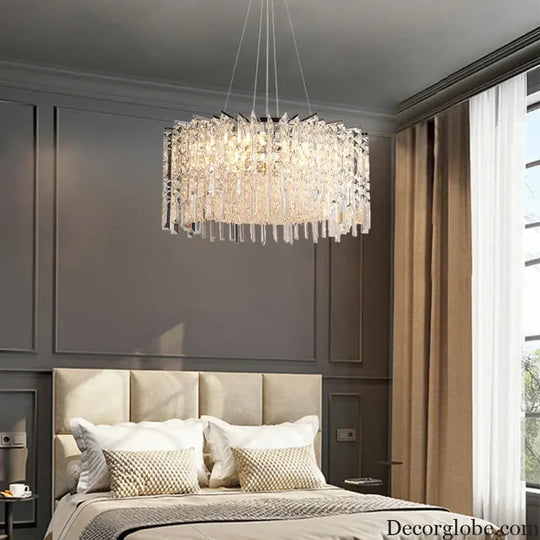 Elegant Modern Crystal Chrome Chandelier - A Luxury Glossy Fixture for Living Rooms, Bedrooms, and Dining Room Decor - DecorGlobe