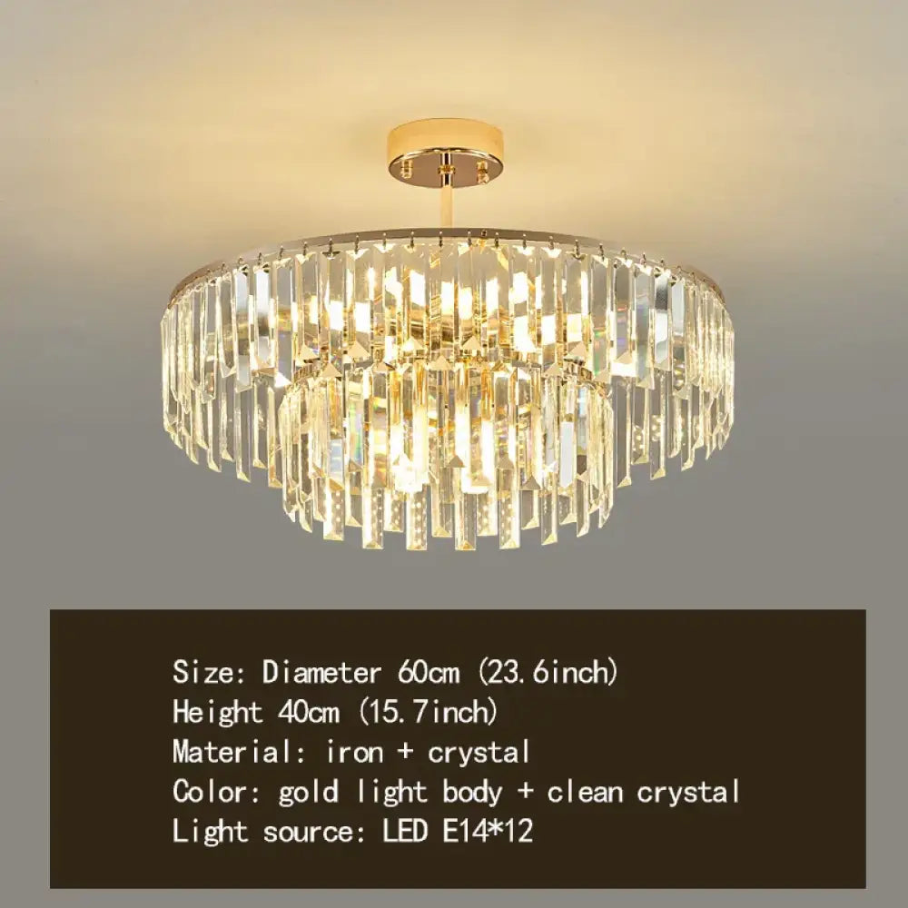 Elegant Modern Crystal Gold Chandelier - Round Smoked Gray Crystal Design - Perfect for Luxury Living Rooms and Bedrooms - DecorGlobe