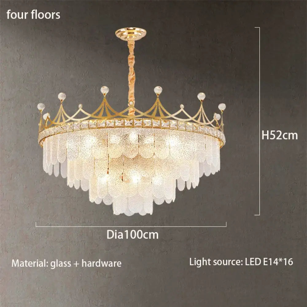 Elegant Modern Minimalist Crown K9 Crystal Chandelier - A Round Golden Fixture for Living Rooms and Bedrooms - DecorGlobe