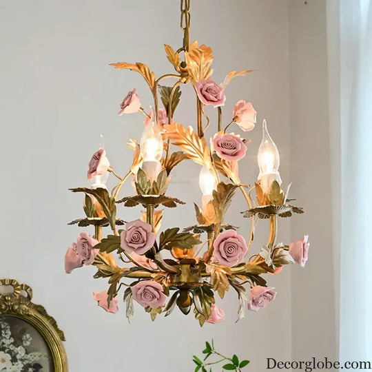 Elegant Nordic Rose Copper Chandelier - LED Illumination for Luxury Living - DecorGlobe