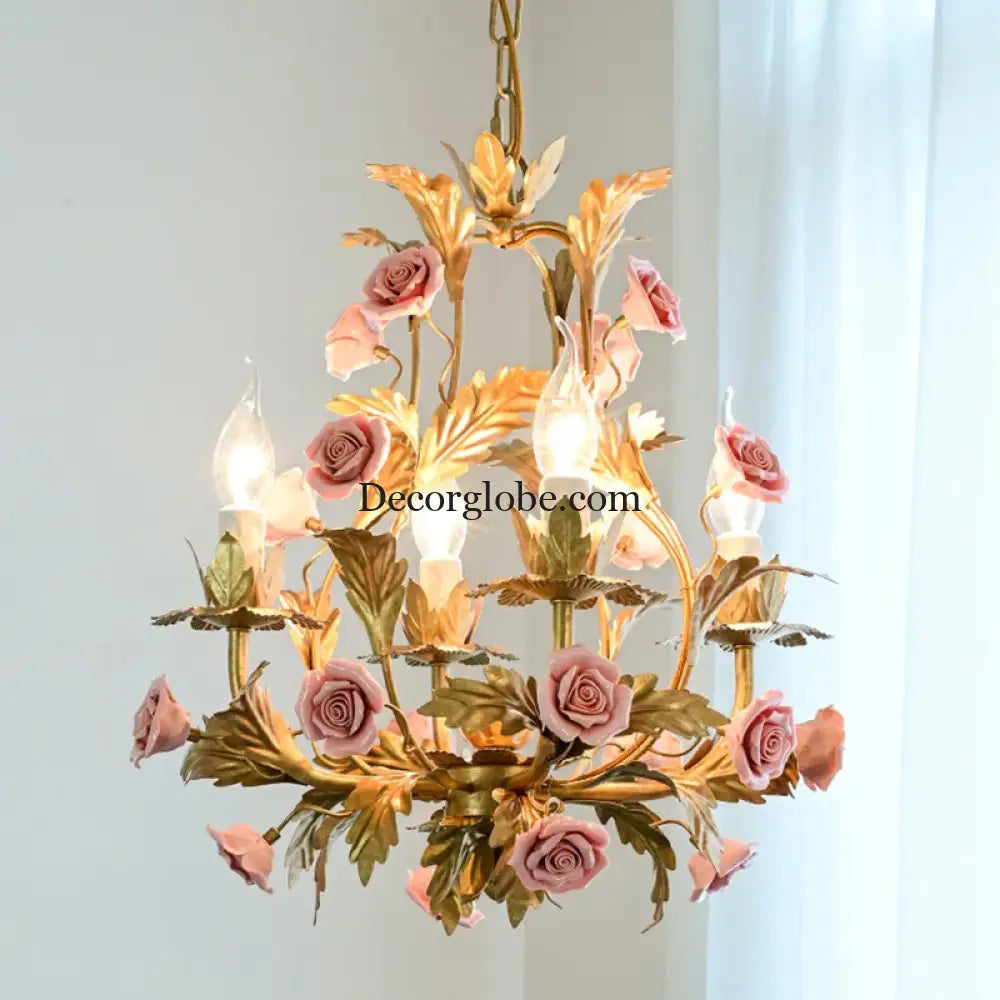 Elegant Nordic Rose Copper Chandelier - LED Illumination for Luxury Living - DecorGlobe