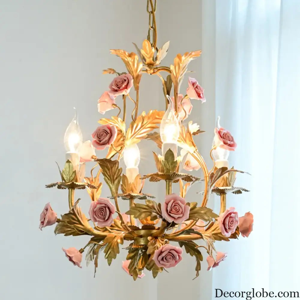 Elegant Nordic Rose Copper Chandelier - LED Illumination for Luxury Living - DecorGlobe