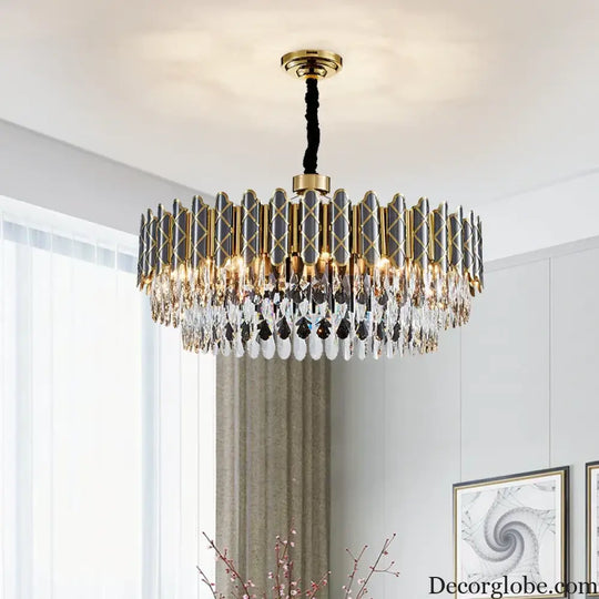 Elegant Post-Modern Black Crystal Chandelier - A Simple Atmosphere Fixture for Living Rooms, Bedrooms, and Dining Spaces - DecorGlobe