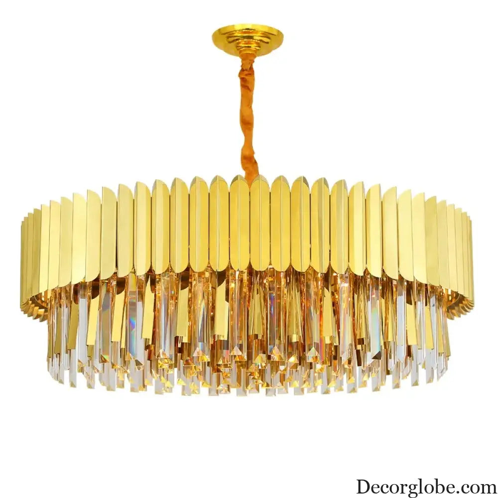 Elegant Post-Modern Crystal Chandelier - Stainless Steel Golden Round Lighting for Living Rooms, Dining Rooms, and Bedrooms - DecorGlobe