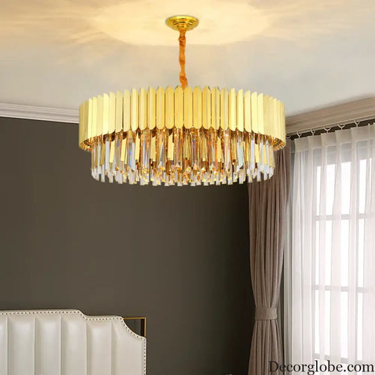 Elegant Post-Modern Crystal Chandelier - Stainless Steel Golden Round Lighting for Living Rooms, Dining Rooms, and Bedrooms - DecorGlobe