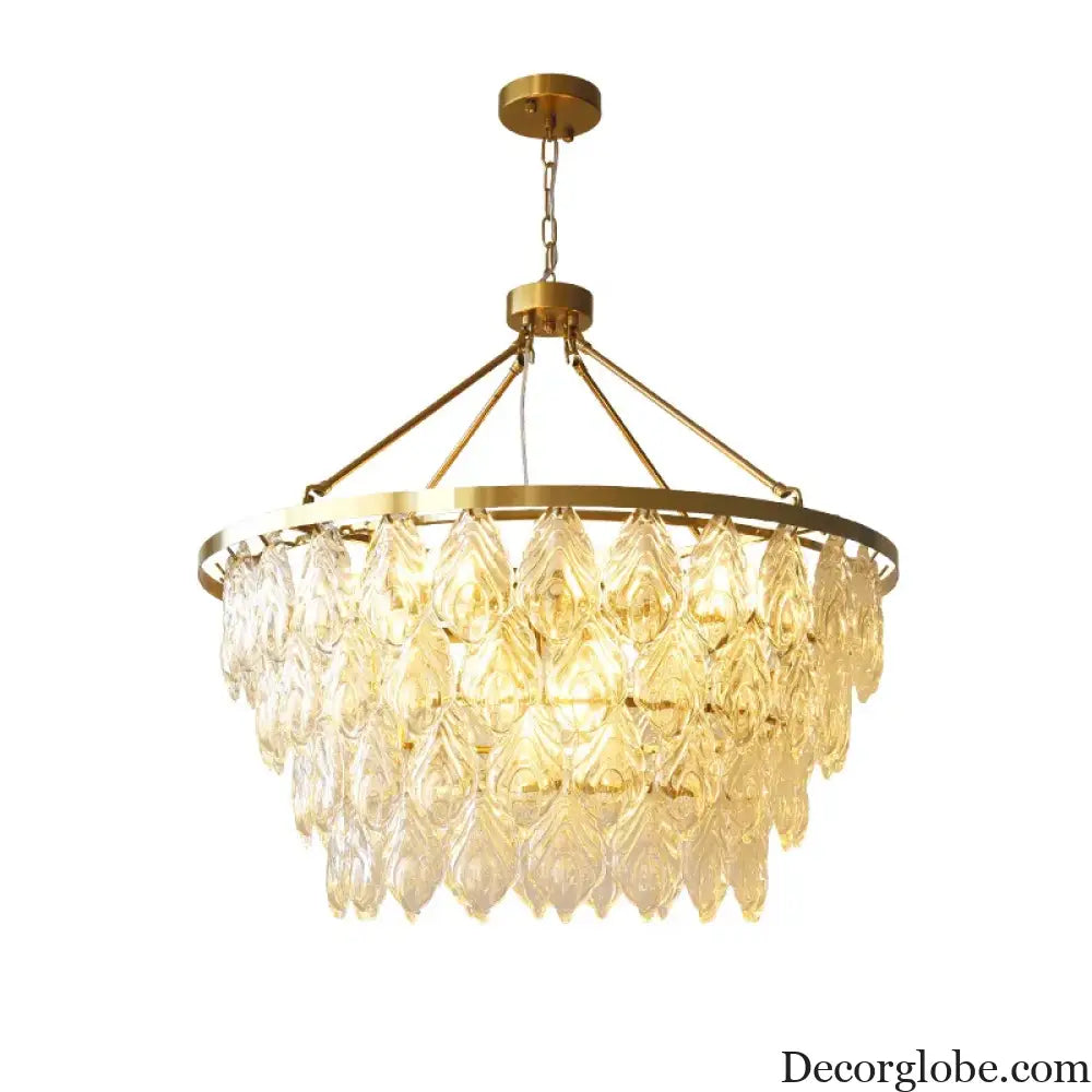 Elegant Round Water Drop Golden Chandelier - A Postmodern Light Luxury Fixture for Living Rooms, Bedrooms, and Dining Spaces - DecorGlobe