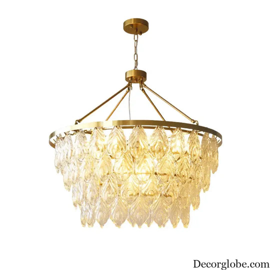 Elegant Round Water Drop Golden Chandelier - A Postmodern Light Luxury Fixture for Living Rooms, Bedrooms, and Dining Spaces - DecorGlobe