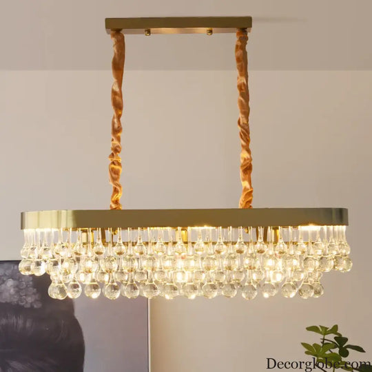 Elegant Round Water Drop Golden Chandelier - A Postmodern Light Luxury Fixture for Living Rooms, Bedrooms, and Dining Spaces - DecorGlobe
