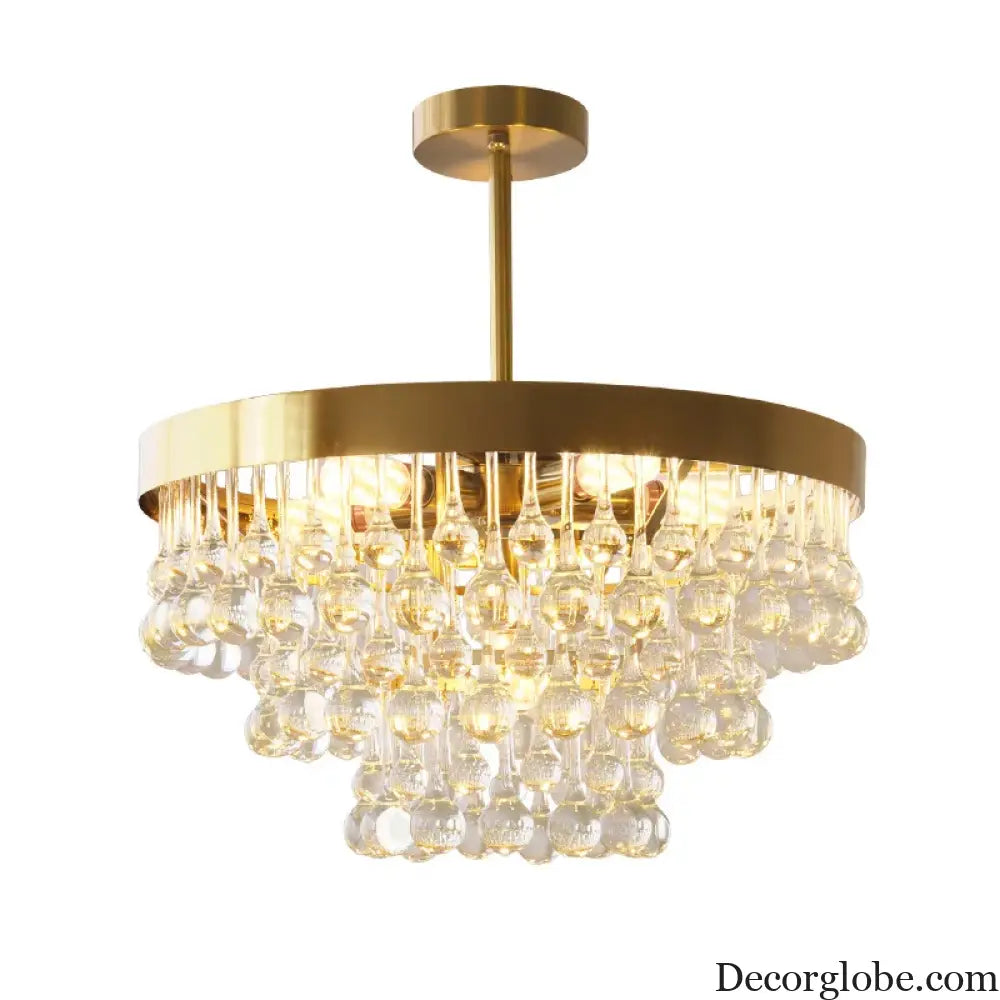 Elegant Round Water Drop Golden Chandelier - A Postmodern Light Luxury Fixture for Living Rooms, Bedrooms, and Dining Spaces - DecorGlobe
