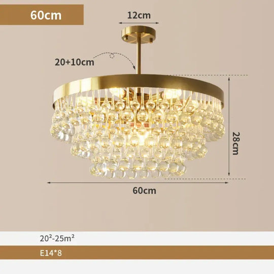 Elegant Round Water Drop Golden Chandelier - A Postmodern Light Luxury Fixture for Living Rooms, Bedrooms, and Dining Spaces - DecorGlobe
