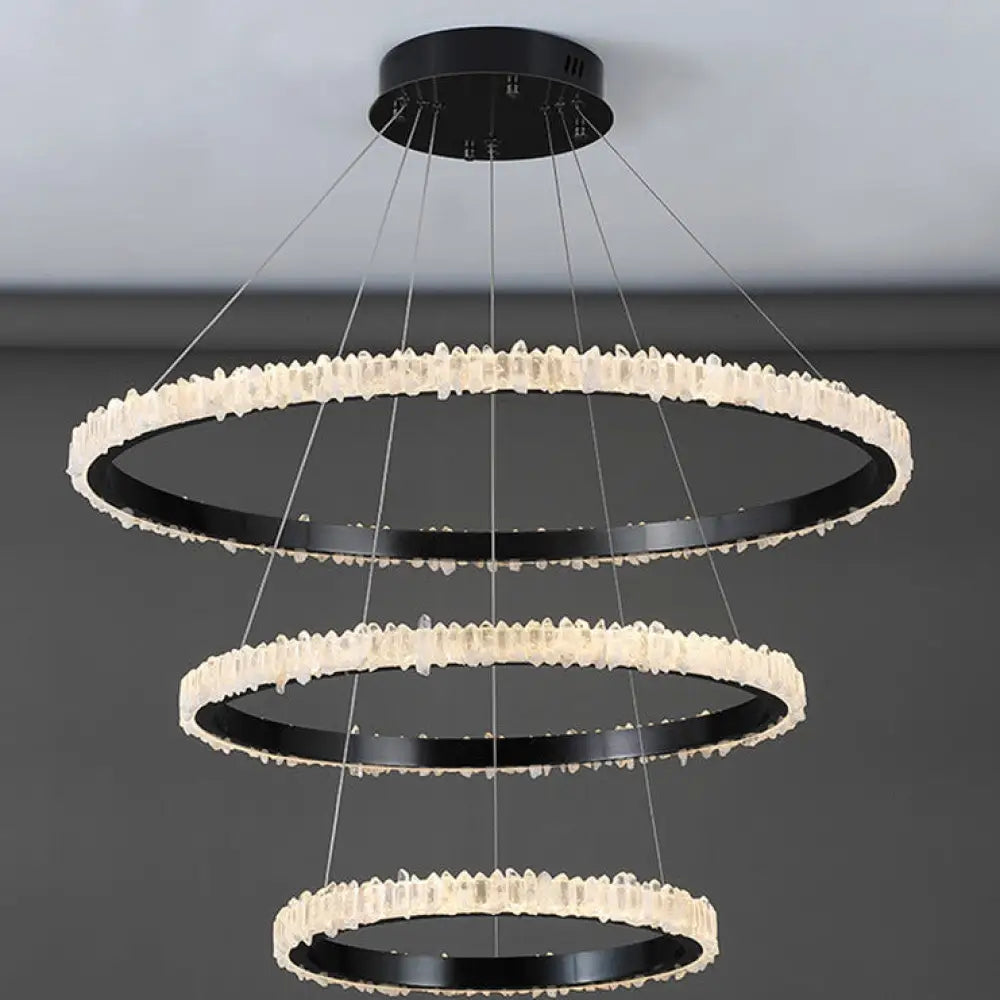 Ellie Modern Black Stainless Steel Natural Crystal Chandelier Chandelier