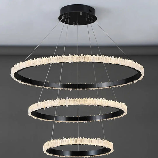 Ellie Modern Black Stainless Steel Natural Crystal Chandelier Chandelier