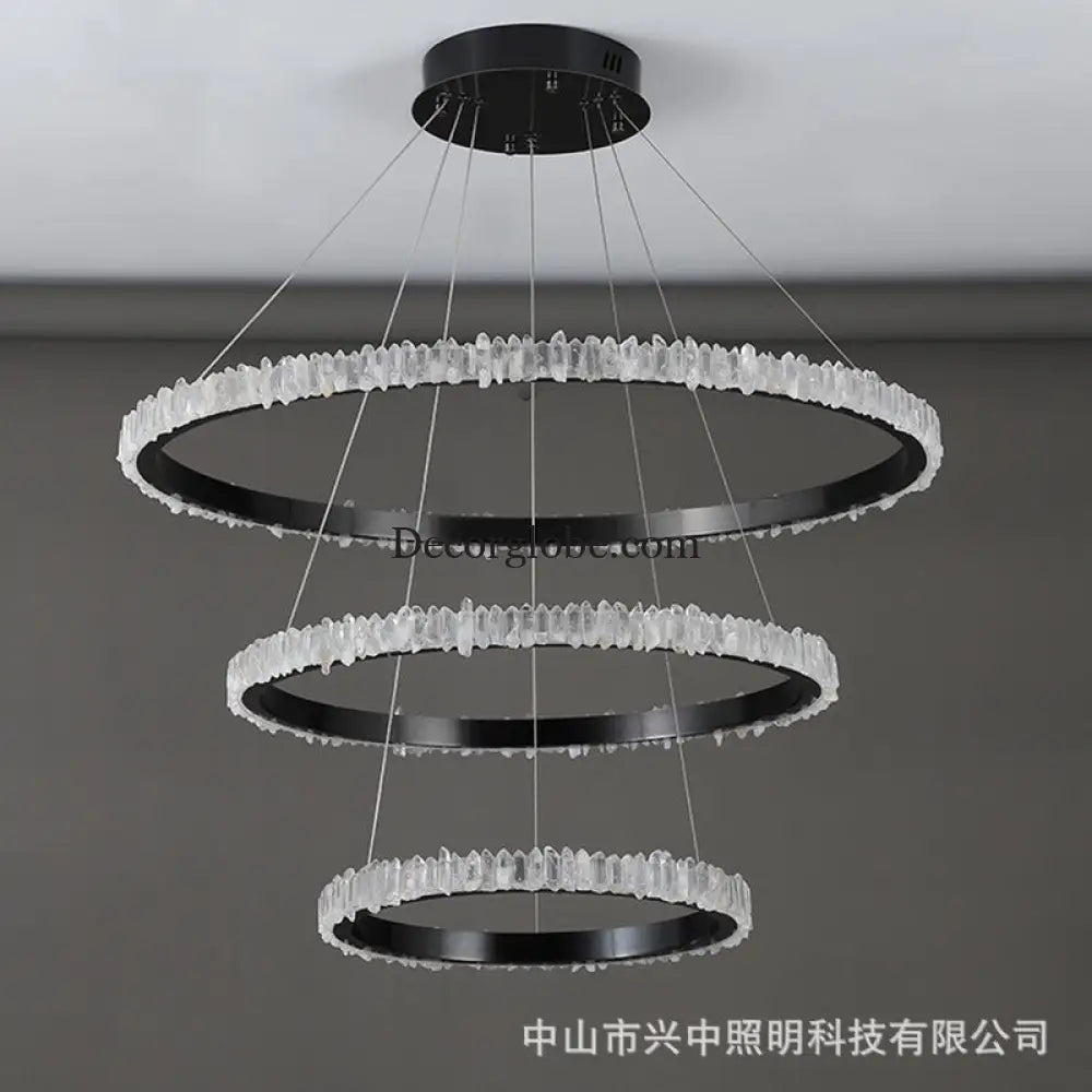 Ellie Modern Black Stainless Steel Natural Crystal Chandelier Chandelier