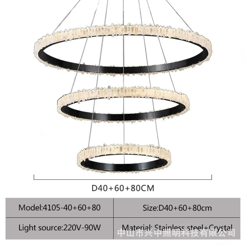 Ellie Modern Black Stainless Steel Natural Crystal Chandelier D40 + D60 + D80 Three Layers Chandelier