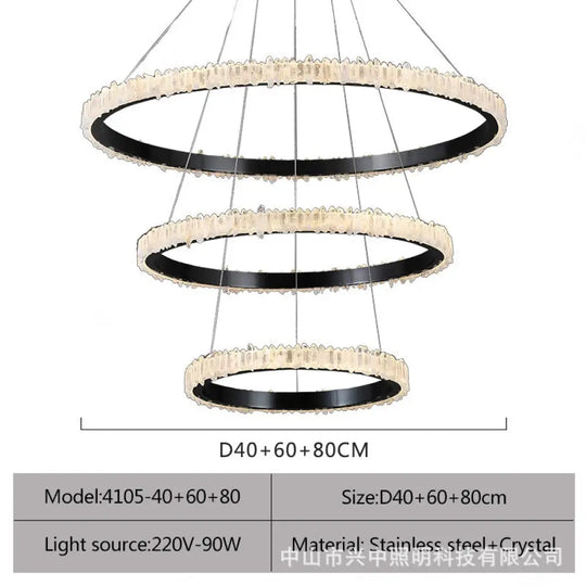 Ellie Modern Black Stainless Steel Natural Crystal Chandelier D40 + D60 + D80 Three Layers Chandelier