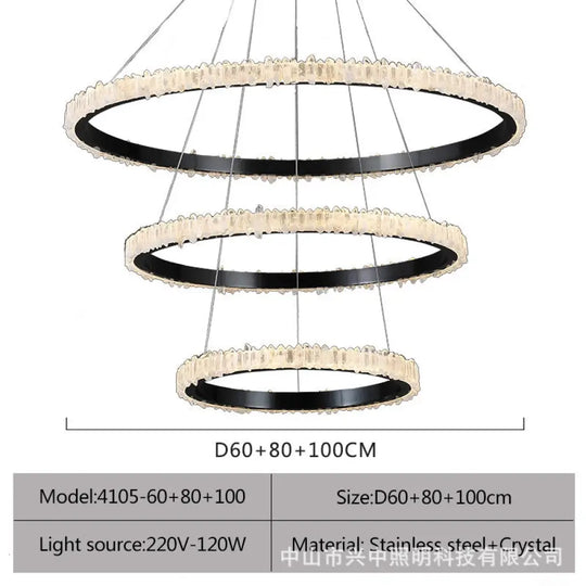 Ellie Modern Black Stainless Steel Natural Crystal Chandelier D60 + D80 + D100 Three Layers Chandelier