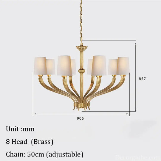 Modern Chandelier Lighting With Fabric Lampshade Brass Hanging lamp for Dining Room Kitchen Island Hanging Light Fixture