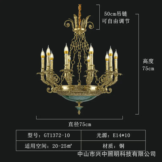 Emilia French Retro Copper Crystal Villa Chandelier 10-head chandelier (diameter 75cm, height 75cm) Chandelier